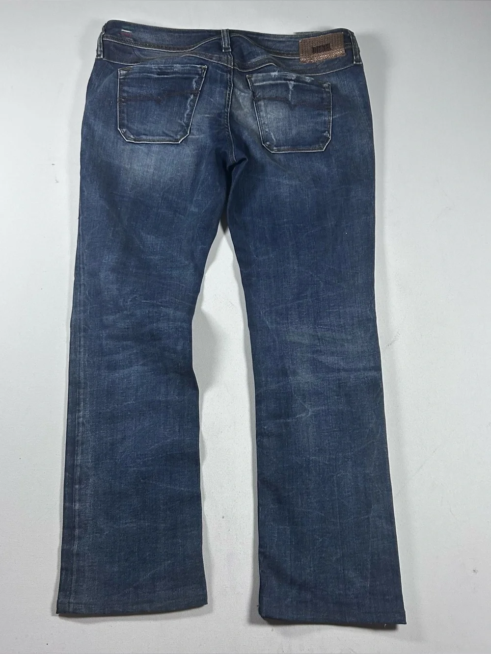 Diesel Jeans Mens Fits: 32x28 Blue Lowkey Regular Sim Straight Marbling Distress
